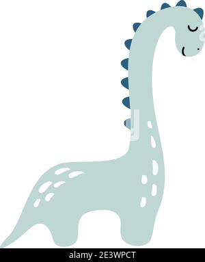 Kleiner niedlicher Dinosaurier. Vektor skandinavische Illustration für die Färbung Zeichnung Bild Cartoon. Kinder Dino Bild isoliert auf weiß. Baby Monster Reptil für Stock Vektor