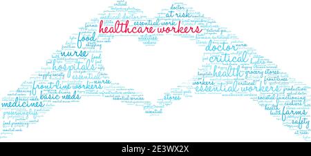 Mitarbeiter im Gesundheitswesen Wort Wolke auf einem weißen Hintergrund. Stock Vektor