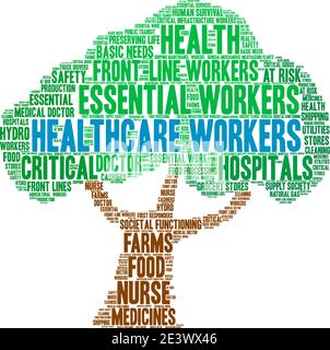 Mitarbeiter im Gesundheitswesen Wort Wolke auf einem weißen Hintergrund. Stock Vektor