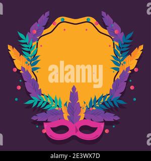 mardi Gras Karnevalsparty Feier mit Masken und Federn in Rahmenvektor Illustration Design Stock Vektor