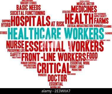 Mitarbeiter im Gesundheitswesen Wort Wolke auf einem weißen Hintergrund. Stock Vektor