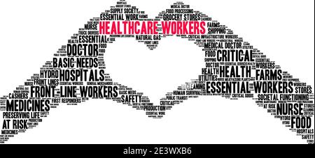 Mitarbeiter im Gesundheitswesen Wort Wolke auf einem weißen Hintergrund. Stock Vektor