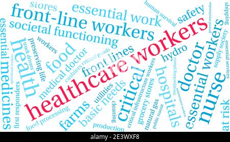 Mitarbeiter im Gesundheitswesen Wort Wolke auf einem weißen Hintergrund. Stock Vektor