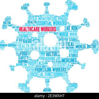 Mitarbeiter im Gesundheitswesen Wort Wolke auf einem weißen Hintergrund. Stock Vektor