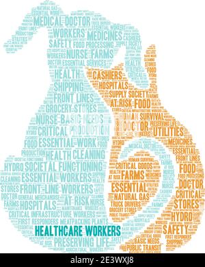 Mitarbeiter im Gesundheitswesen Wort Wolke auf einem weißen Hintergrund. Stock Vektor