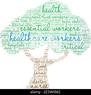 Mitarbeiter im Gesundheitswesen Wort Wolke auf einem weißen Hintergrund. Stock Vektor