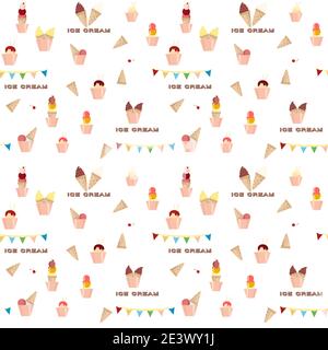 Eis, bunt, verschiedene Desserts, Sorten. Flaches Design. Vektor nahtlose Musterdarstellung Stock Vektor