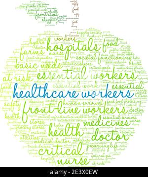 Mitarbeiter im Gesundheitswesen Wort Wolke auf einem weißen Hintergrund. Stock Vektor