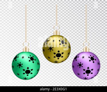 Transparente Weihnachtskugel aus Glas. Weihnachtsglaskugel auf transparentem Hintergrund. Vorlage für Weihnachtsdekoration. Strumpf Weihnachtsdekorationen.Transparent Stock Vektor