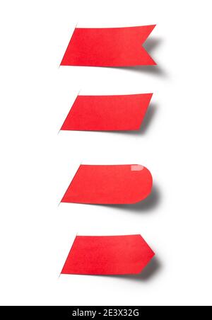 Rotes Papier Verwendung als Label Banner Bänder isoliert auf weiß Hintergrund mit Beschneidungspfad Stockfoto