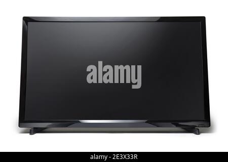 Moderner leerer Flachbildfernseher auf weißem Hintergrund mit Beschneidungspfad isoliert. Stockfoto