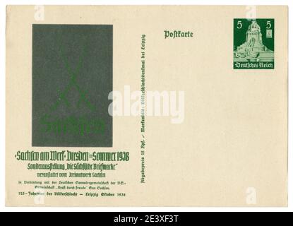 Deutsche historische Postkarte: Ausstellung in Dresden 'Labor Sachsen' 1938, Deutschland, Drittes Reich Stockfoto