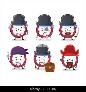 Cartoon Charakter der Scheibe von Mangostan mit verschiedenen Piraten Emoticons. Vektorgrafik Stock Vektor