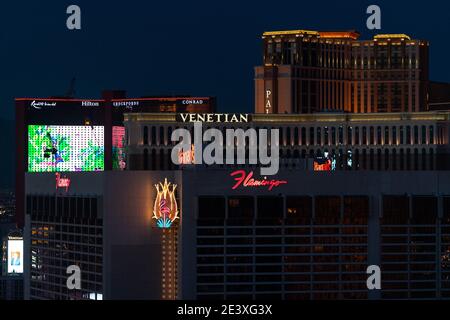 Hotels auf dem Las Vegas Strip bei Nacht Stockfoto