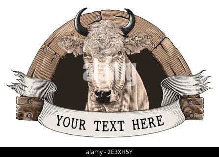 Kuh Bauernhof Logo Hand zeichnen vintage Gravur Stil Clip Art Isoliert auf weißem Hintergrund Stock Vektor