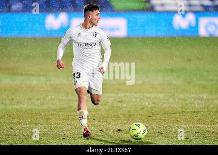 Dani Escriche von SD Huesca beim La Liga Match zwischen Getafe CF und SD Huesca im Coliseum Alfonso Perez in Getafe, Spanien. Januar 20, 2021. (Foto von Perez Meca/MB Media) Stockfoto