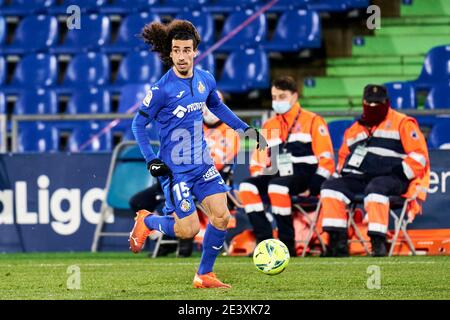 Marc Cucurella von Getafe FC beim La Liga Match zwischen Getafe CF und SD Huesca im Coliseum Alfonso Perez in Getafe, Spanien. Januar 20, 2021. (Foto von Perez Meca/MB Media) Stockfoto