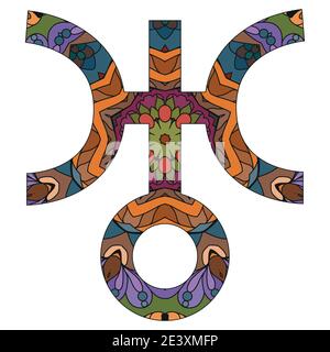 Vektor handgezeichnete Illustration des Uranus-Zeichens. Horoskop Zeichen, magische Symbole, Symbole. Astrologie-Konzept für okkultes Design. Stock Vektor