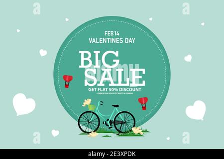 Valentinstag Verkauf Hintergrund mit Fahrrad. Vektorgrafik. Hintergrund, Stock Vektor