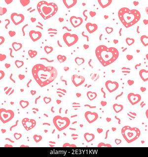 Rosa Muster mit Herzen. Chaotische Muster Herzen. Nahtlose Vektor-Muster weißen Herzen auf weißem Hintergrund. Hintergrund für Valentinstag oder Karte Liebe Stock Vektor