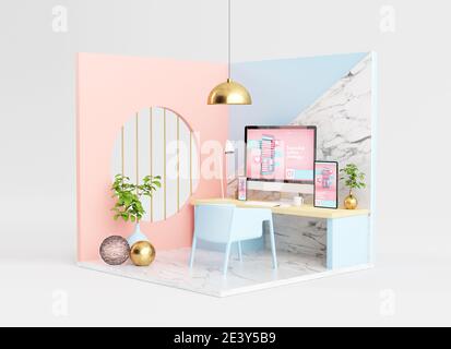 Design-Studio mit responsive Geräte 3d-Rendering Stockfoto