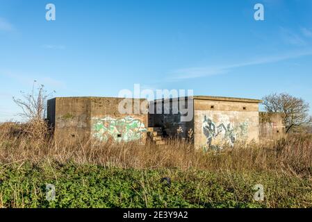 Verlassene Flak Bunker in der Nähe von Castle Hill, Huddersfield, West Yorkshire, England, Großbritannien Stockfoto