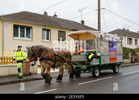 Charleville-Mezieres (Nord-Ost-Frankreich): Abfallsammlung mit Pferdekugelabfällen. Stockfoto