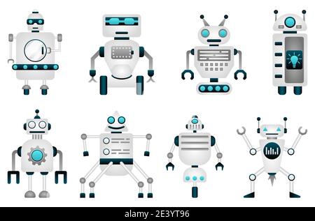 Roboterzeichen Festlegen. Futuristische Monster, Cyborgs, Humanoide - Illustration Vektor Stock Vektor
