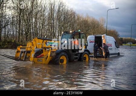 Trunk Road, Middlesbrough, Großbritannien. Donnerstag, 21. Januar 2021: Sturm Christoph hat Teile von Teeside und Cleveland über Nacht und durch diese m geschlagen Stockfoto