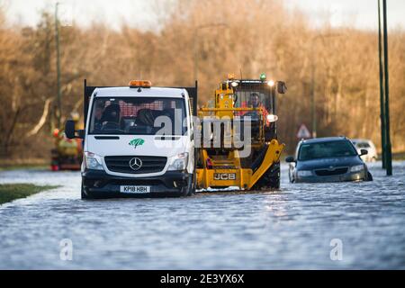 Trunk Road, Middlesbrough, Großbritannien. Donnerstag, 21. Januar 2021: Sturm Christoph hat Teile von Teeside und Cleveland über Nacht und durch diese m geschlagen Stockfoto