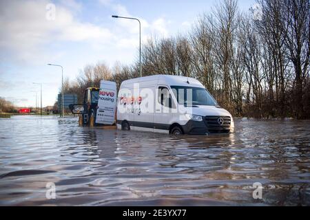 Trunk Road, Middlesbrough, Großbritannien. Donnerstag, 21. Januar 2021: Sturm Christoph hat Teile von Teeside und Cleveland über Nacht und durch diese m geschlagen Stockfoto