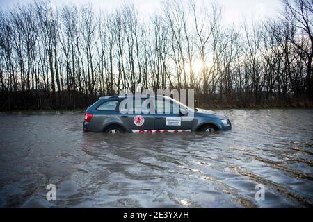 Trunk Road, Middlesbrough, Großbritannien. Donnerstag, 21. Januar 2021: Sturm Christoph hat Teile von Teeside und Cleveland über Nacht und durch diese m geschlagen Stockfoto