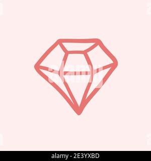 Valentinstag Thema Doodle Vektor-Symbol der Diamant-Form isoliert Auf einem rosa Stock Vektor