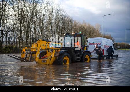 Trunk Road, Middlesbrough, Großbritannien. Donnerstag, 21. Januar 2021: Sturm Christoph hat Teile von Teeside und Cleveland über Nacht und durch diese m geschlagen Stockfoto