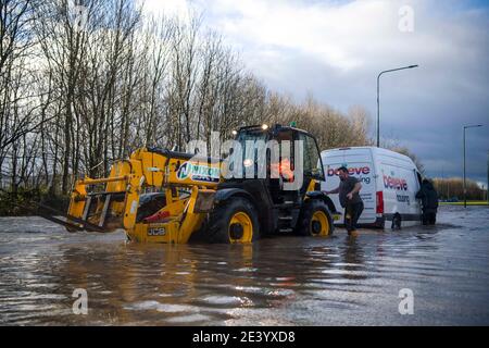 Trunk Road, Middlesbrough, Großbritannien. Donnerstag, 21. Januar 2021: Sturm Christoph hat Teile von Teeside und Cleveland über Nacht und durch diese m geschlagen Stockfoto