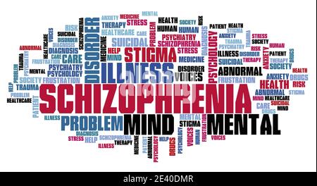 Schizophrenie Konzepten Wort cloud. Psychische Gesundheit Schlüsselwörter Abbildung. Stockfoto