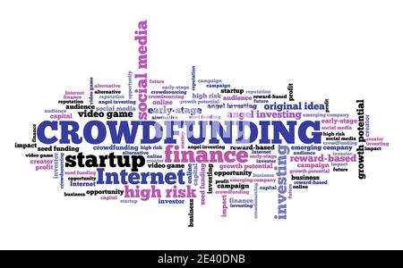 Crowdfunding-Konzept. Crowdfunding Text Cloud Zeichen. Startfinanzierung. Stockfoto