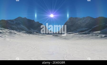 Mountain Snow Sun Ray Illustration, 3d Rendering Stockfoto