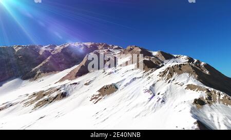 Mountain Snow Sun Ray Illustration, 3d Rendering Stockfoto
