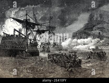 Große Belagerung von Gibraltar, der große Angriff auf Gibraltar, Oktober 1782, Krieg der amerikanischen Revolution, von britischen Schlachten auf Land und Meer, von James Grant Stockfoto