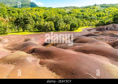 Die sieben farbigen Erden bei Chamarel, Mauritius, Afrika Stockfoto