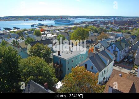 Portland City Skyline, von Portland Observatory auf Munjoy Hill in Portland, Maine, USA. Stockfoto