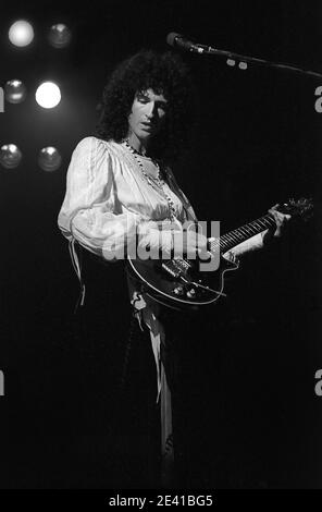 Brian May von Queen. British Rock Band.Llve Gig in Southampton Gaumont 26/5/1977. 'Summer Tour 77' Stockfoto