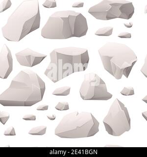 Nahtloses Muster aus grauen Steinen und Steinen in verschiedenen Größen und Formen Vektordarstellung auf weißem Hintergrund Stock Vektor