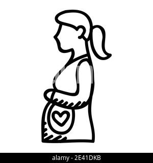 Muttertag Schwanger Handgezeichnetes Symbol. Vektor-Design Illustration Zeichen Logo. Stock Vektor