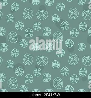 Nahtloses Muster im Textildruck. Vektor-Design mit handgezeichneten skizzenhaften Kreisen. Bermudagrün. Stock Vektor