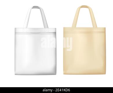 Weiße und gelbe Tuch Baumwolltasche für Öko-Shopping realistisch leinwand Tasche Vektorgrafik auf weißem Hintergrund Stock Vektor