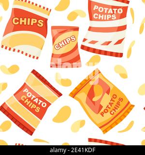 Snack-Produkt-Set für Automaten Fast Food Kartoffelchips vektorgrafik auf weißem Hintergrund Stock Vektor