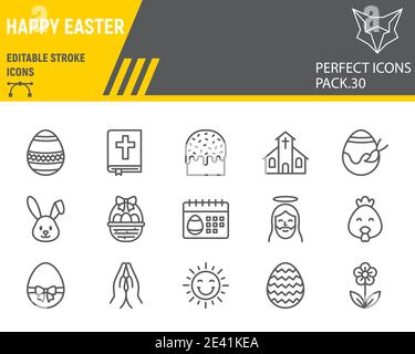 Happy Easter Linie Icon Set, Urlaub Kollektion, Vektorgrafiken, Logo Illustrationen, Ostern Vektor-Icons, Feier Zeichen, skizzieren Piktogramme Stock Vektor