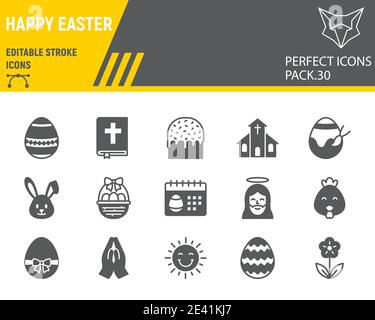 Happy Easter Glyph Icon Set, Urlaub Kollektion, Vektorgrafiken, Logo Illustrationen, Ostern Vektor Icons, Feier Zeichen, solide Piktogramme Stock Vektor
